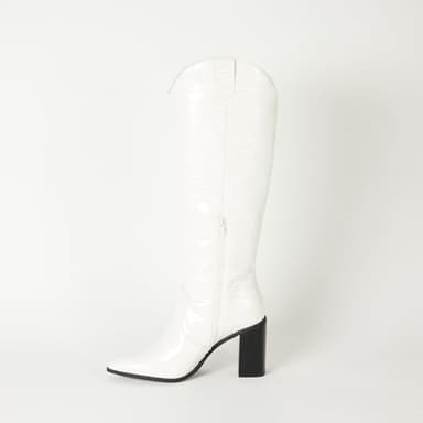 The Drop Women's Cassandra Knee-High Western Boot, Ivory Croc, 7 - Image 2