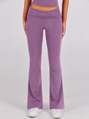 ANRABESS Lounge Sets for Women 2 Piece Foldover Yoga Flare Leggings Pants Crop Tops Casual Y2K Outfits Matching Tracksuit Set Nutmeg X-Large Purple - Image 6