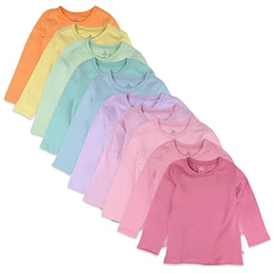 HonestBaby 10 Pack Long Sleeve T Shirts 100% Organic Cotton for Toddler, Boys, Girls, Rainbow Pinks, 4T - Image 1