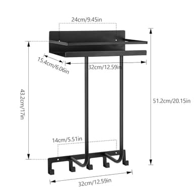 Towel Racks for Bathroom, Towel Rack Wall Mounted with Metal Shelf and 5 Hooks for Small Bathroom, Towel Holder for Bathroom, Bath Towel Storage for Rolled Towels Organizer, Black - Image 2