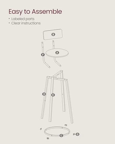 VASAGLE Bar Stools, Set of 2 PU Upholstered Breakfast Stools, 29.7 Inches Barstools with Back and Footrest, Simple Assembly, for Dining Room Kitchen Counter Bar, Rustic Brown and Black ULBC069B81 - Image 9