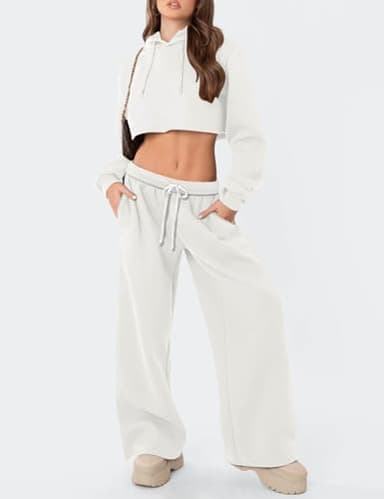 HeSaYep Women's Fleece Lined Sweatpants Wide Leg Baggy High Waisted Sweat Pants Drawstring Lounge Trousers Y2K Straight Leg Sherpa Pants White S - Image 6
