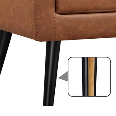 Yaheetech Mid-Century Accent Chairs, PU Leather Modern Upholstered Living Room Chair, Cozy Armchair Button Tufted Back and Wood Legs for Bedroom/Office/Cafe, Retro Brown - Image 8