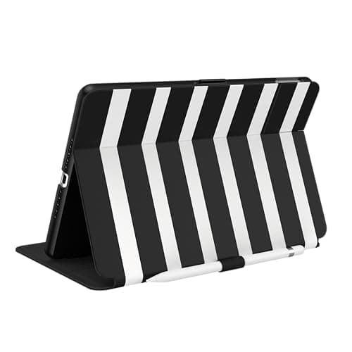 Speck Balance Folio Case for iPad 10.2 Inch (2019-2021) - Drop & Camera Protection, Slim Multi Range Stand, Apple Pencil Holder - Black/White Stripes - Image 1