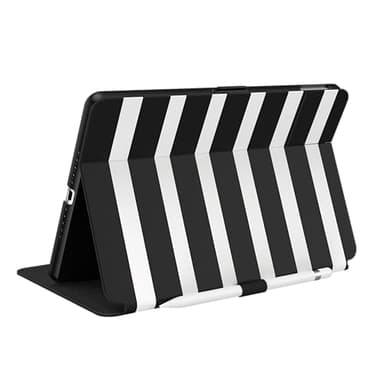 Speck Balance Folio Case for iPad 10.2 Inch (2019-2021) - Drop & Camera Protection, Slim Multi Range Stand, Apple Pencil Holder - Black/White Stripes - Image 1