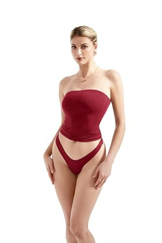 SUUKSESS Women Sexy Tube Top Summer Y2K Going Out Tops Casual Sleeveless Double Lined Basic Tank Top (Wine Red, M) - Image 4