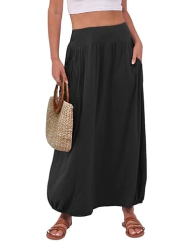 ANRABESS Women's Maxi Skirts 2025 Fall Trendy Ankle Length High Waisted Boho Flowy Beach Long Skirt with Pockets Fashion Black Medium - Image 1