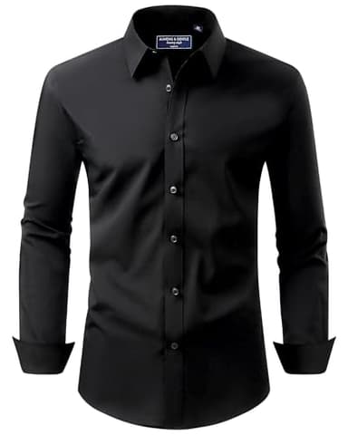 Alimens & Gentle Men's Dress Shirt Regular Fit Stretch Stain Shield Long Sleeve Solid Business Wedding Button Down Shirts Black - Image 1