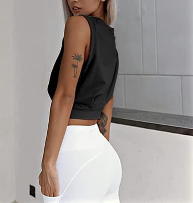 ARRIVE GUIDE Women's Cute Loose Fit Crop Top for Yoga, Gym, Casual Summer Tank, Cinched Waist, Cap Sleeve, Black XL - Image 2