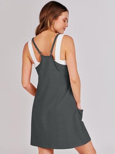 ANRABESS Women Athletic Dress Summer Tennis Workout Active Sports Mini Romper Dress Built in Shorts Travel Vacation Clothes Deep Gray X-Smal - Image 5