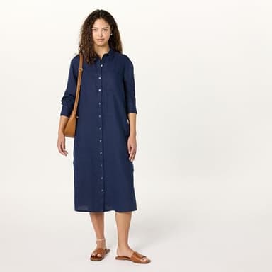 The Drop Women’s Fiona Relaxed Linen Midi Shirt Dress, Maritime Navy, M - Image 4