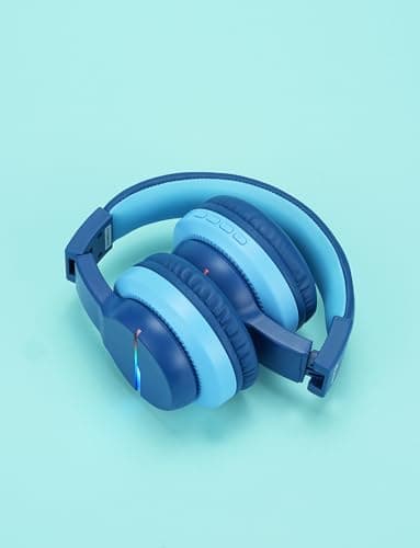 iClever BTH12 Kids Bluetooth Headphones,Colorful LED Lights Kids Headphones Wireless,74/85dBA Safe Volume,85H Playtime,Fast Charging,Bluetooth 5.2,Over Ear,Built-in Mic for iPad/Tablet/Airplane,Blue - Image 10