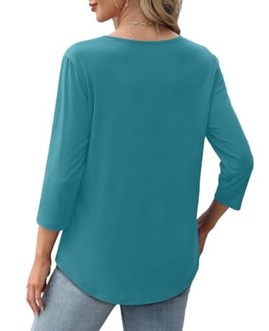XIEERDUO Summer Tops for Women 2025 3/4 Length Sleeve Pleated Business Work Casual Blouse Fall Fashion Clothing Outfits Beach Vacation Clothes A-Turquoise XL - Image 4