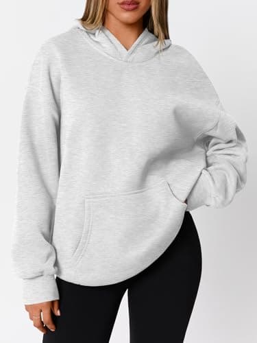 WYNNQUE Hoodies for Women Oversized Sweatshirts Fall Fashion Outfits 2025 Casual Sweaters Tops Fleece Plus Size Workout Comfy Winter Clothes Grey M - Image 2