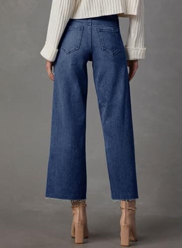 Dokotoo Capri Wide Leg Baggy Jeans for Women Trendy Barrel Pants for Girls High Waisted Straight Pants Petite 2025 Outfits Boyfriend Jeans Fashion Clothes Casual Work Summer Denim Blue - Image 4