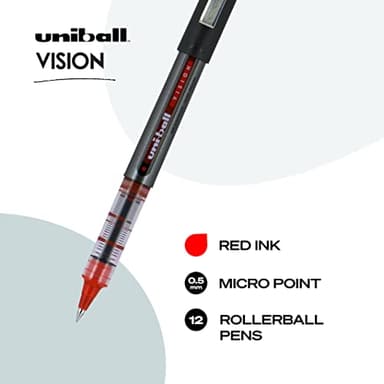 uniball Vision Roller Ball Pen, Stick, Micro 0.5 Mm, Red Ink, Gray/red Barrel, Dozen - Image 2