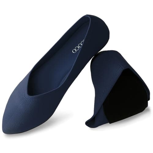 AprCoco Womens Pointed Toe Flats Knit Dress Washable Flats Slip On Ballet Shoes Women Comfort Office Low Wedge,Size 9.5，Navy - Image 1