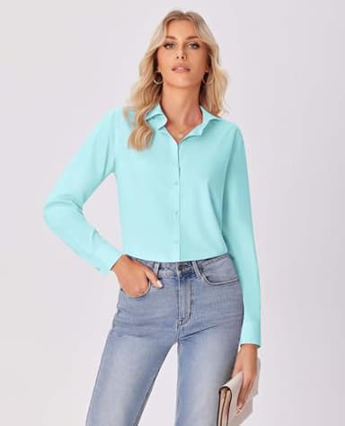 siliteelon Button Down Shirts for Women Wrinkle Free Dress Shirts Long Sleeve Shirts Formal Work Office Blouses Tops Mint Green Small - Image 8