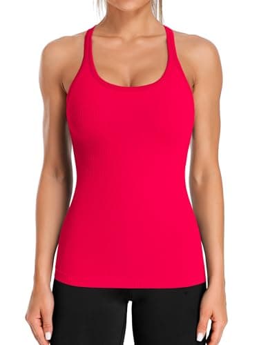 ATTRACO Womens Sports Bra Tank Tops Sleeveless Activewear Padded Camisole Tank Workout Red L - Image 1
