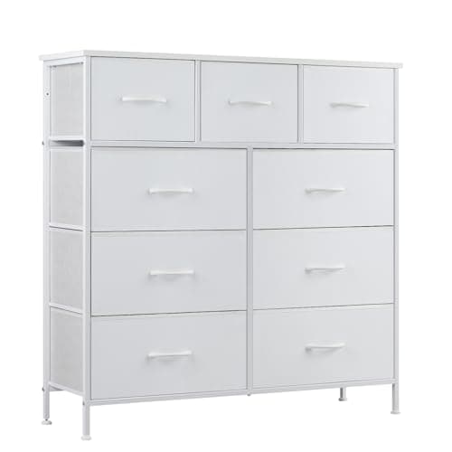 DUMOS Dresser for Bedroom, Storage Organizer with 9 Drawers, Chest of Drawers with Fabric Bins, Sturdy Metal Frame, Wood Tabletop for Guest Room, Closet, Entryway, Nursery - Image 1