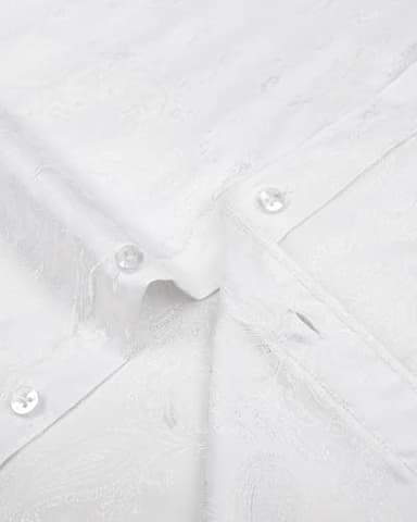 J.VER Men's Silk Satin Long Sleeve Dress Shirts Casual Button Down Paisley Shirt Luxury Party Shirts White S - Image 3