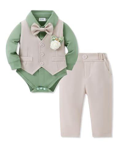 SANMIO Baby Boy Clothes Suits Infant Gentleman Outfit Collared Dress Shirt+Vest+Tie+Corsage+Pants 5Pcs Baby Suit Sets - Image 1