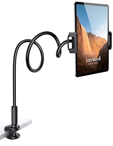 Lamicall Gooseneck Tablet Mount Holder for Bed - Flexible Tablet Arm Clamp for Bed Compatible with Pad Mini 7.9, Air 9.7, Pro 10.5, Kindle, Switch, Galaxy Tabs, More 4.7-11" Device - Black - Image 1