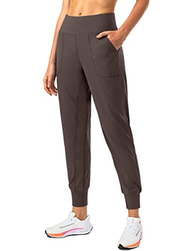 Soothfeel Women's Joggers with Zipper Pockets High Waisted Athletic Workout Yoga Pants Joggers for Women Petite (Brown, XL) - Image 1