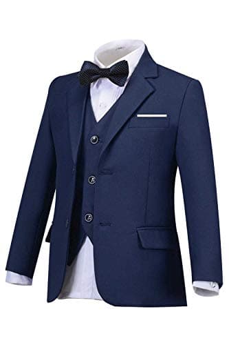 Addneo Boys 5 Pcs Suit Set Formal Dress Shirt with Bowtie Vest Pants Toddler Boy Tuxedo Suits Navy Blue，8 - Image 4