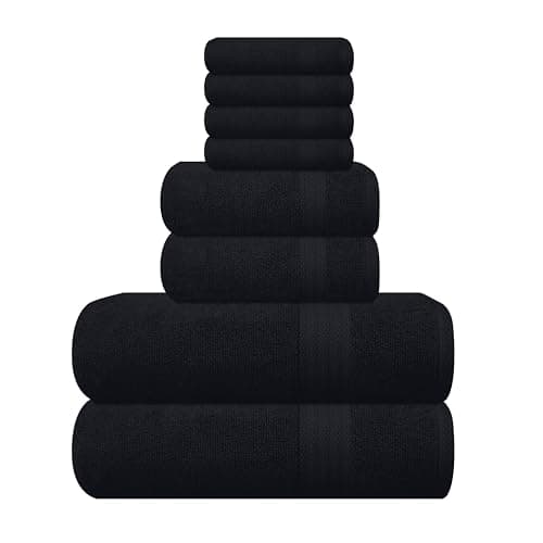 GLAMBURG Ultra Soft 8-Piece Towel Set - 100% Pure Ringspun Cotton, Contains 2 Oversized Bath Towels 27x54, 2 Hand Towels 16x28, 4 Wash Cloths 13x13 - Ideal for Everyday use, Hotel & Spa - Black - Image 1