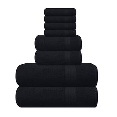 GLAMBURG Ultra Soft 8-Piece Towel Set - 100% Pure Ringspun Cotton, Contains 2 Oversized Bath Towels 27x54, 2 Hand Towels 16x28, 4 Wash Cloths 13x13 - Ideal for Everyday use, Hotel & Spa - Black - Image 1