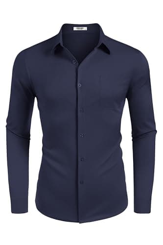 COOFANDY Mens Button Down Shirt Long Sleeve Untucked Shirts Wrinkle Free Formal Casual Shirt Blue Purple - Image 6