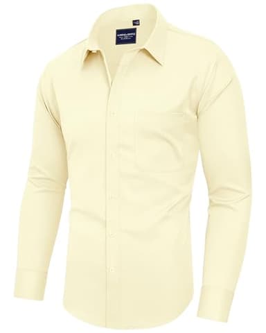 Alimens & Gentle Men's Dress Shirts Long Sleeve Wrinkle-Free Stretch Shirts Solid Formal Button Down Shirt with Pocket - Image 1