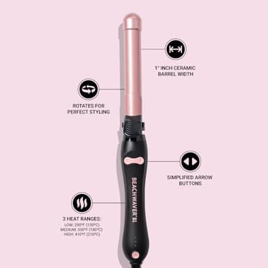 The Beachwaver Co. B1 Rotating Curling Iron - Automatic 1" Ceramic Curling Iron - Easy-to-Use Spinning Wand for Long-Lasting Waves, Auto-Shut Off, Travel-Friendly, Dual Voltage (BW160), Midnight Rose - Image 6