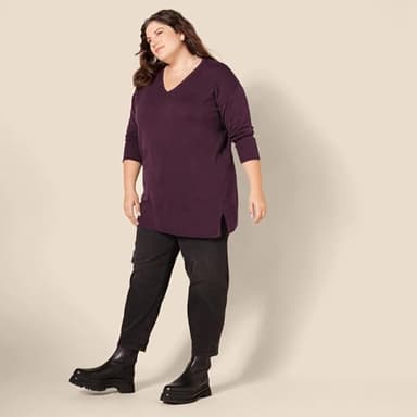 Amazon Essentials Women's Lightweight Long-Sleeve V-Neck Tunic Sweater (Available in Plus Size), Burgundy, Medium - Image 8