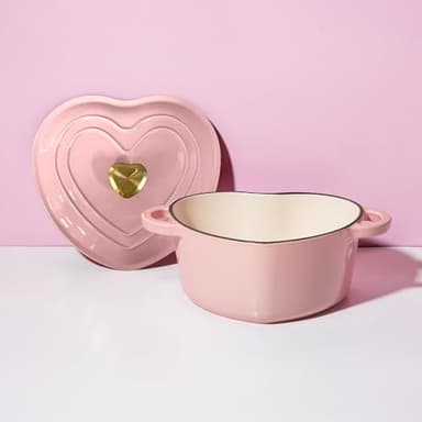 Paris Hilton Enameled Cast Iron Dutch Oven Heart-Shaped Pot with Lid, Dual Handles, Works on All Stovetops, Oven Safe to 500°F, 4-Quart, Pink - Image 7