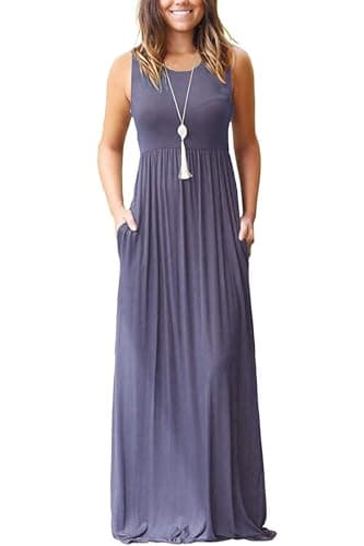 MOLERANI Women's Loose Plain Maxi Dresses Casual Long Dresses with Pockets,Purple Gray,L - Image 1