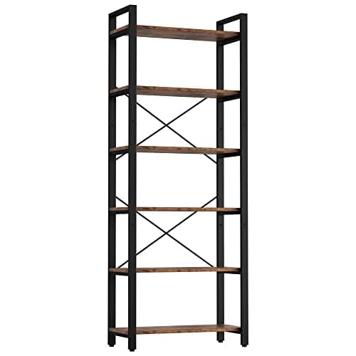 IRONCK Bookshelf 6-Tier Ladder Shelf 110lbs Display Shelf Vintage Industrial Style Bookcase for Home Office, Living Room - Image 1