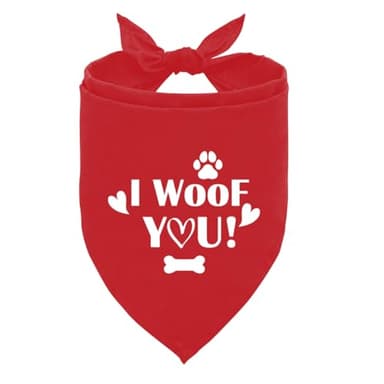I Woof You Dog Bandana, Red Dog Bandana, Funny Cute Dog Bandana, Pet Dog Scarf Accessories, Pet Dog Triangle Scarf, Accessories for Small Medium Dogs Pets, Gift for Dog Lover (F48) - Image 1