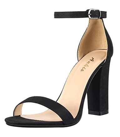 Ankis Black Heels for Women - Open Toe Ankle Strap Chunky High Heel Pump Sandals Party Wedding Strappy Buckle Sandals Standard Size 4 Inches Tall Thick Heel Design - Image 1