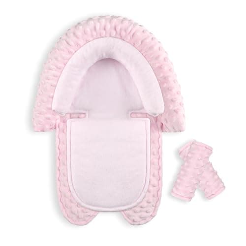 Infant Car Seat Insert, HNHUAMING Baby Car Seat Head & Body Support with 2 Straps Pads, Ultra Soft Newborn Preemie Carseat Insert Cushion for Girls Boys, Fits Car Seat, Stroller, Swing, Bouncer, Pink - Image 1