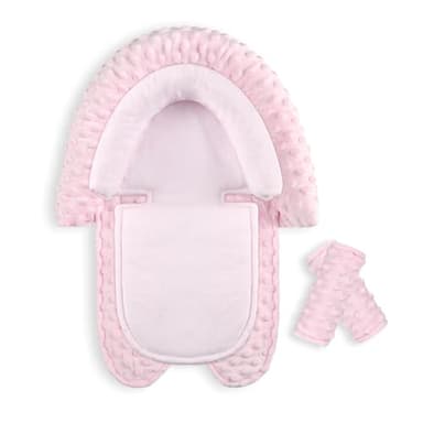 Infant Car Seat Insert, HNHUAMING Baby Car Seat Head & Body Support with 2 Straps Pads, Ultra Soft Newborn Preemie Carseat Insert Cushion for Girls Boys, Fits Car Seat, Stroller, Swing, Bouncer, Pink - Image 1