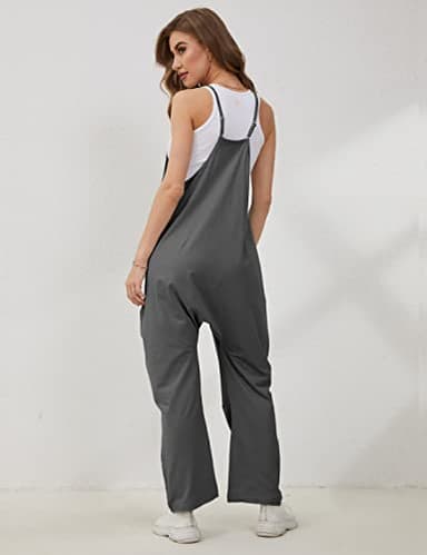 Lentta Women's Causal Jumpsuits V Neck Sleeveless Harem Overalls Stretchy Adjustable Strap Romper with Pockets(DarkGrey-XL) - Image 5