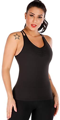RUNNING GIRL Yoga Tank Tops for Women Built in Shelf Bra B/C Cups Strappy Back Activewear Workout Compression Tops (BX2366 Black.CN:L,US:M) - Image 3