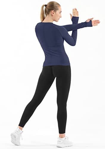 MathCat Seamless Workout Shirts for Women Long Sleeve Yoga Tops Sports Running Shirt Breathable Athletic Top Slim Fit Navy - Image 4