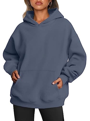Trendy Queen Womens Oversized Hoodies Fleece Sweatshirts Fall Fashion 2025 Pullover Sweaters Winter Clothes Dusty Blue XL - Image 1
