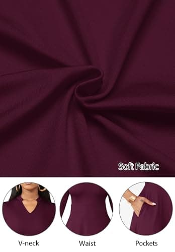 Nmoder Casual Dresses for Women Semi Formal Fit and Flare 3/4 Sleeve A-line Church Work Dress with Pockets Red 3XL - Image 6