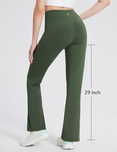 baleaf Women's Fleece Lined Leggings Water Resistant Winter Pants Thermal Warm Flare High Waist Bootcut for Outdoor Hiking Dark Army Green L - Image 2