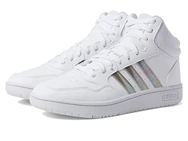 adidas Hoops 3.0 Mid Basketball Shoe, White/White/White, 5 US Unisex Big Kid - Image 2