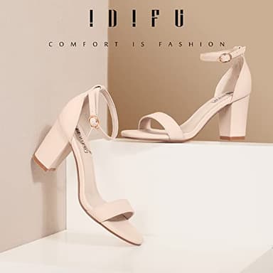 IDIFU Nude Heels for Women Cookie-MI Block Heels 3 Inch Sandals Chunky Open Toe Heel Wedding Homecoming Dress Shoes for Women Brides Ladies (Nude Nubuck, 8 B(M) US) - Image 2